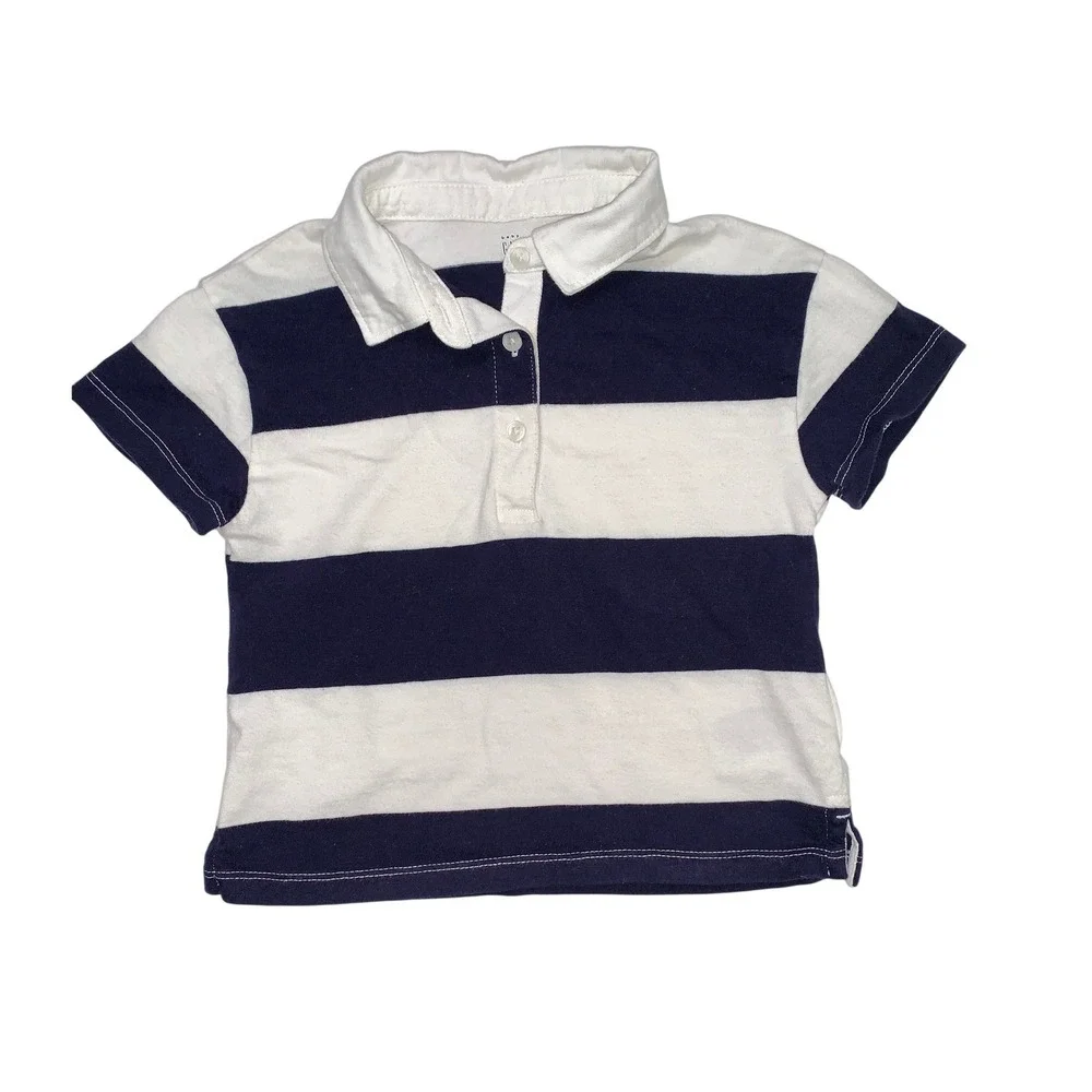 Baby Gap Toddler‎ Boys Rugby Prep Top Navy Blue White Striped Polo Shirt Size 4T